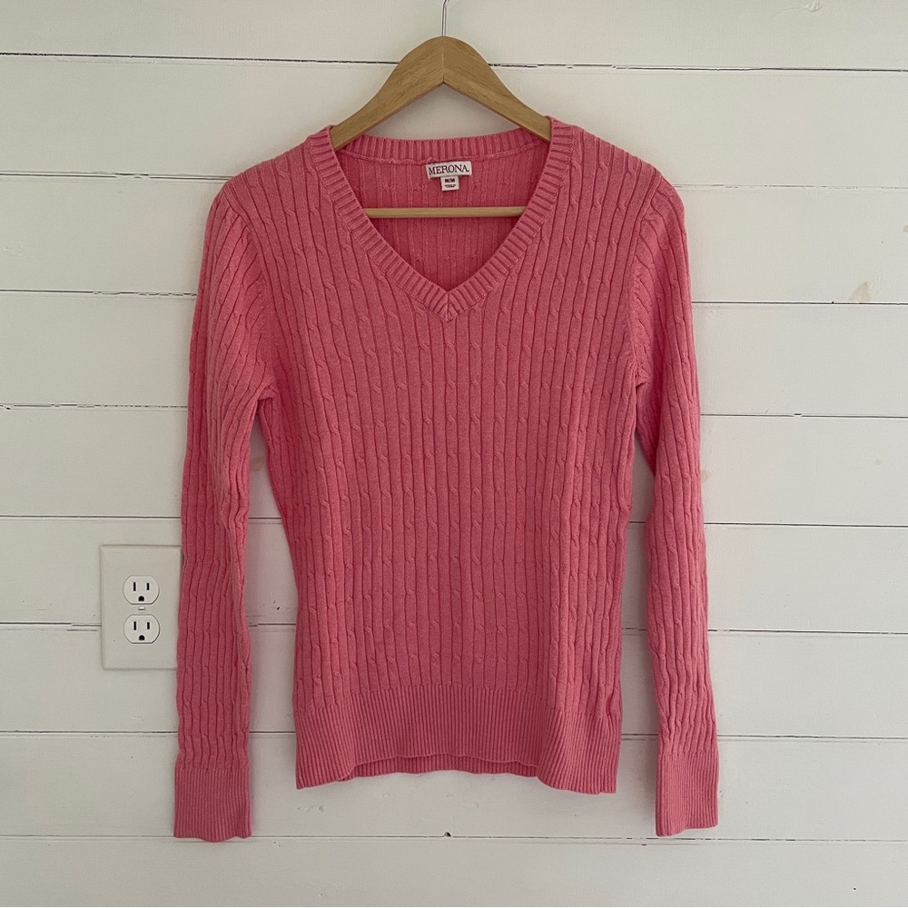 Merona Pink Cable Knit V-neck Sweater